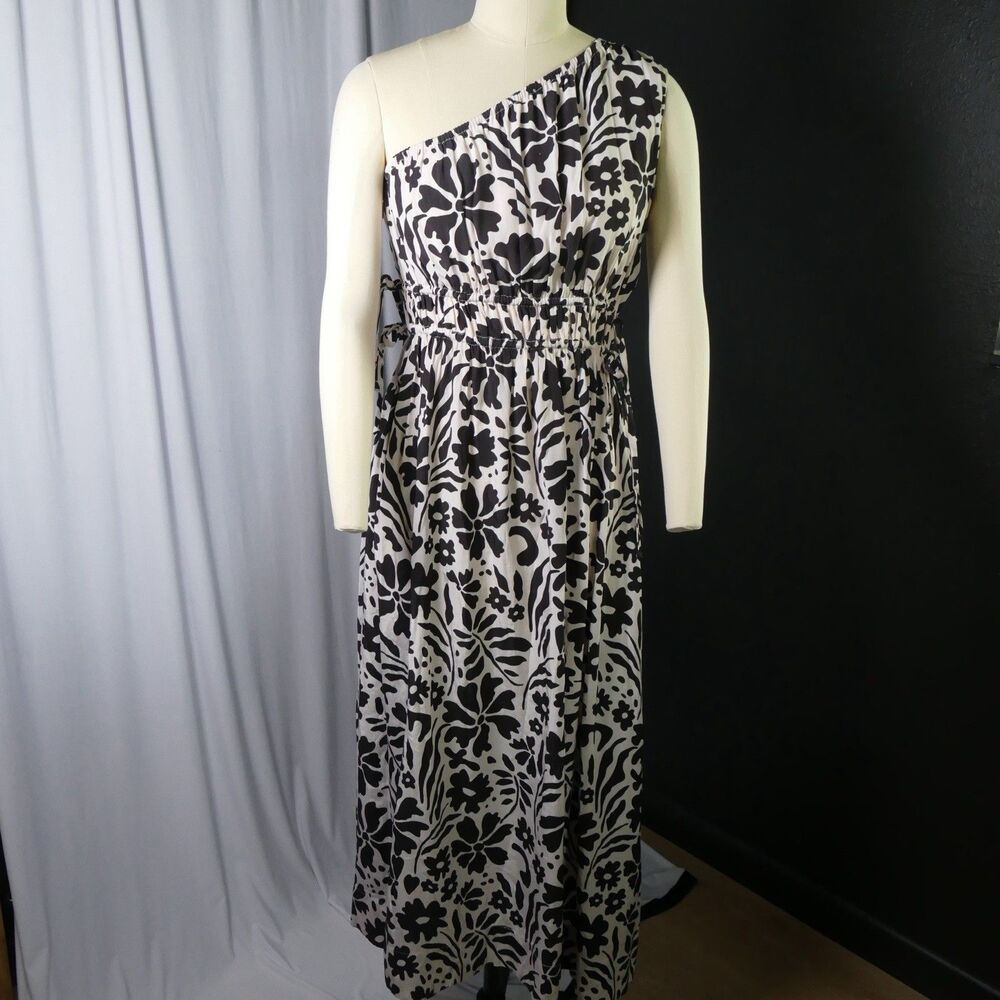 Faithfull the Brand Lucila Midi Dress Sidra Floral Ecru One Shoulder Small NWOT